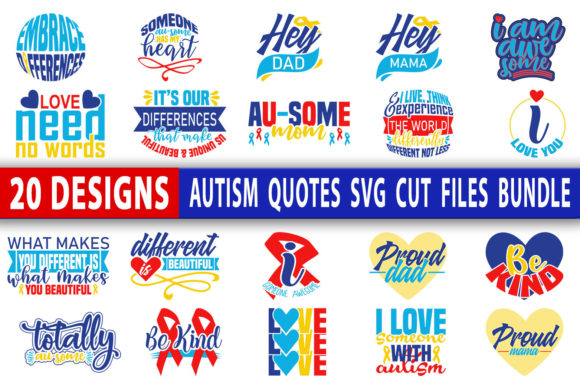 Autism Quotes Svg Design Bundle for Crafts and Graphics