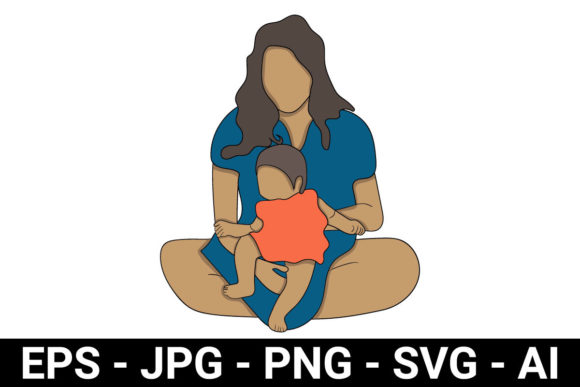 Mother Holding Baby Flat Character: Graphics and Illustrations