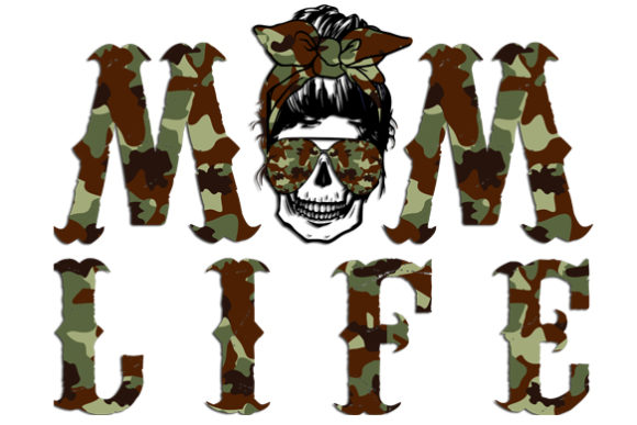 Skull Mom with Camouflage Bandana Graphics for Crafts